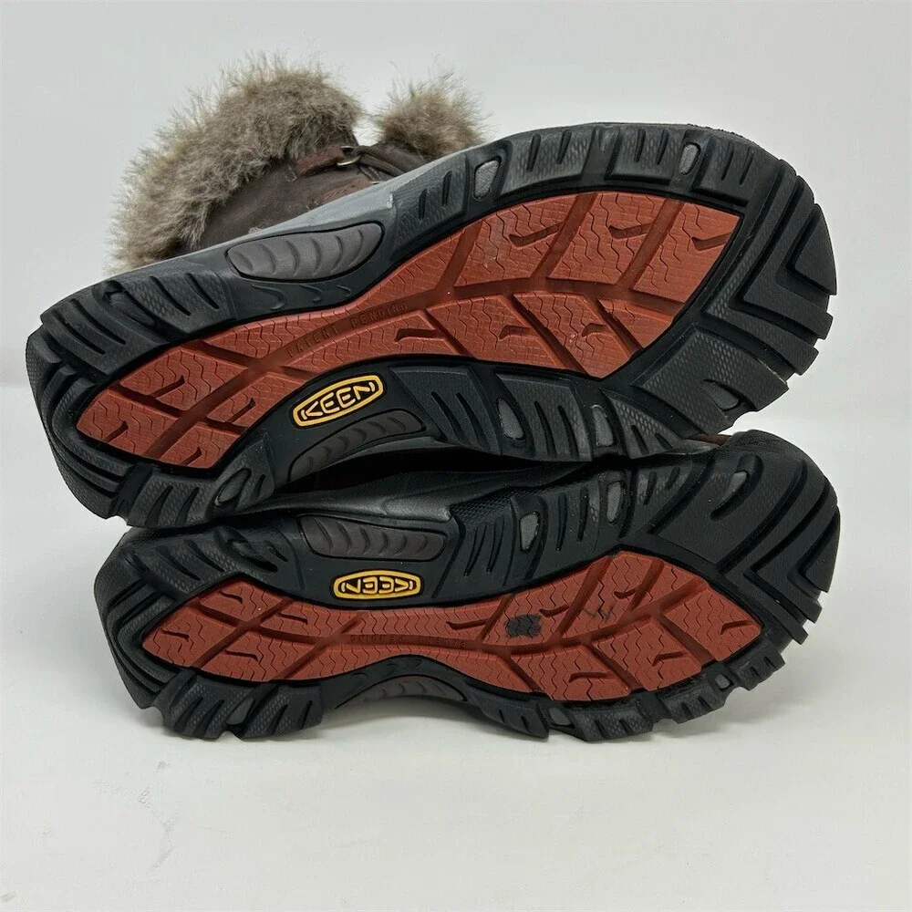 KEEN Helena Waterproof Winter Snow Boots Brown Faux Fur Cuff Lace Up Size 7.5